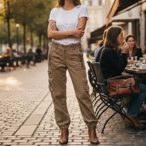 Da-Nang Vintage Surplus Indo Chine Tan Cargo Utility Drapey Silk Blend Pants